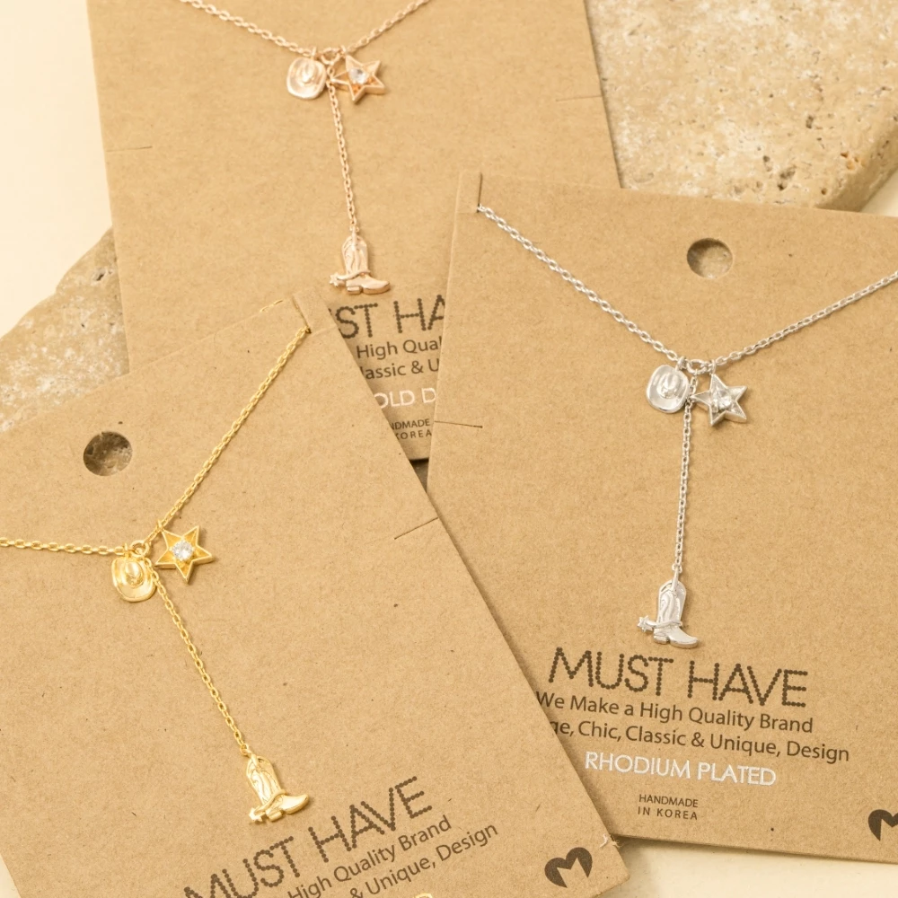 Western Cowboy Boots Y Necklace
