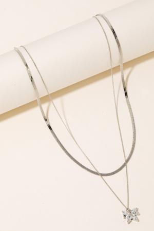 Cubic Zirconia Bow Pendant Layered Necklace