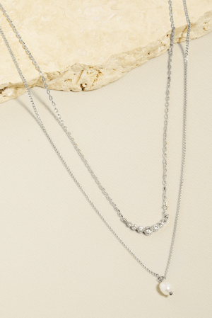 Layered Chain Pearl Charm Necklace