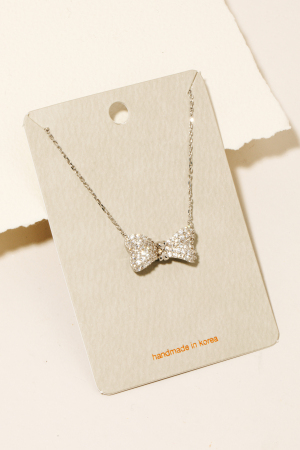 Tear Stone And Rhinestone Bow Pendant Necklace