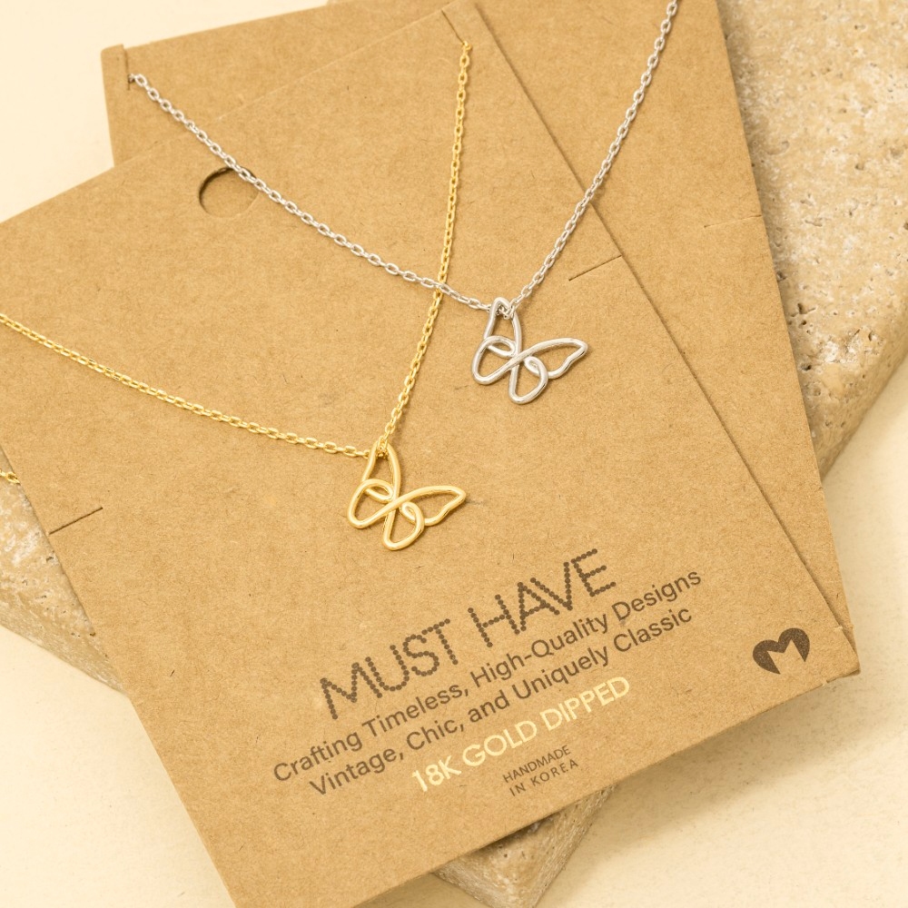 Gold Dipped Wire Butterfly Pendant Necklace