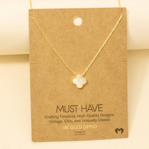 Gold Dipped Mother Of Pearl Clover Pendant Necklace