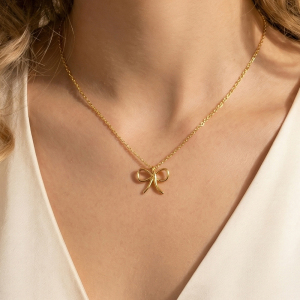 Gold Dipped Wire Ribbon Bow Pendant Necklace