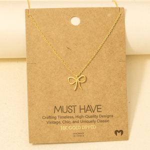 Gold Dipped Wire Ribbon Bow Pendant Necklace