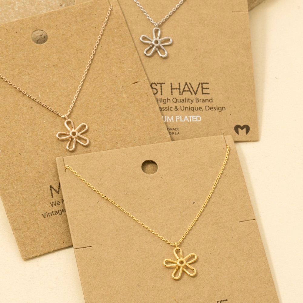 Gold Dipped Wire Flower Pendant Necklace