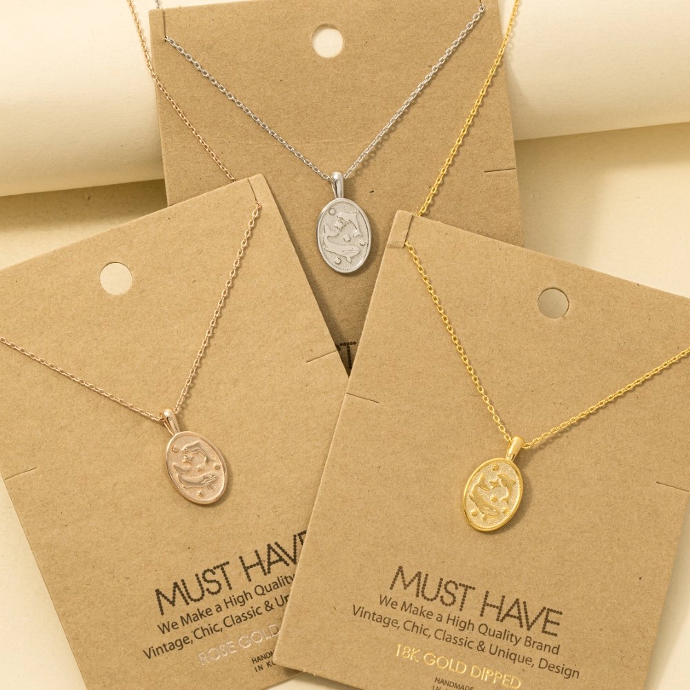 Gold Dipped Dolphin And Whale Oval Pendant Necklace