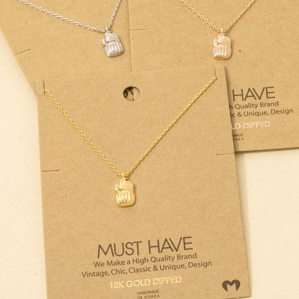 Gold Dipped Cupcake Pendant Necklace