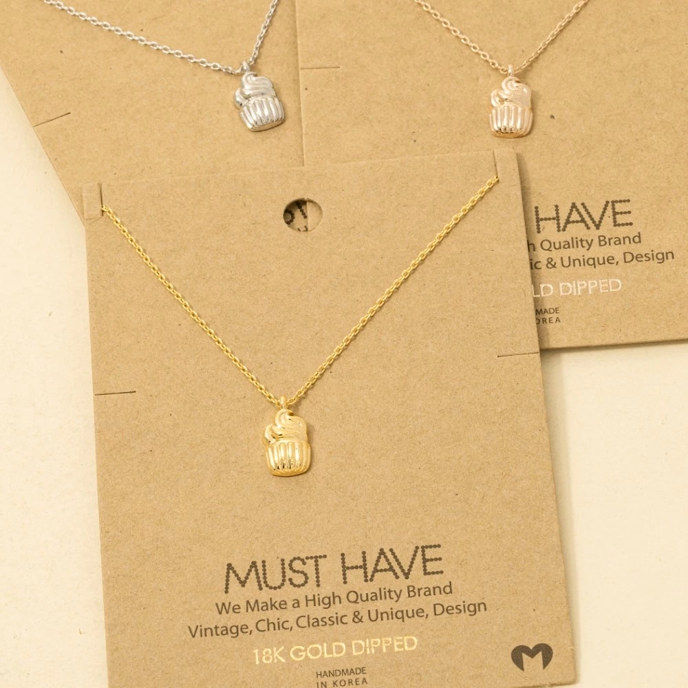 Gold Dipped Cupcake Pendant Necklace