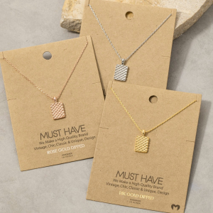 Gold Dipped Mesh Rectangle Pendant Necklace