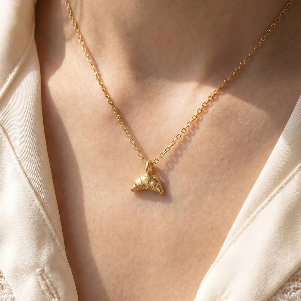 Gold Dipped Croissant Pendant Necklace