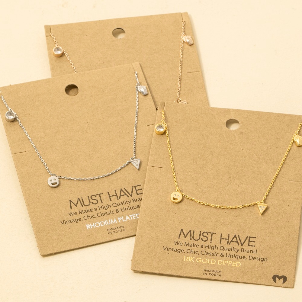 Gold Dipped Smiley Face And Pizza Charms Necklace
