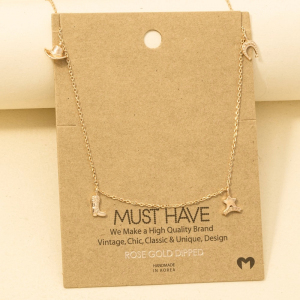 Gold Dipped Cowboy Theme Charms Chain Necklace