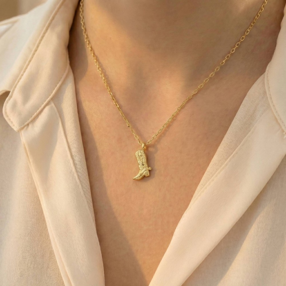Gold Dipped Cowboy Boots Pendant Necklace