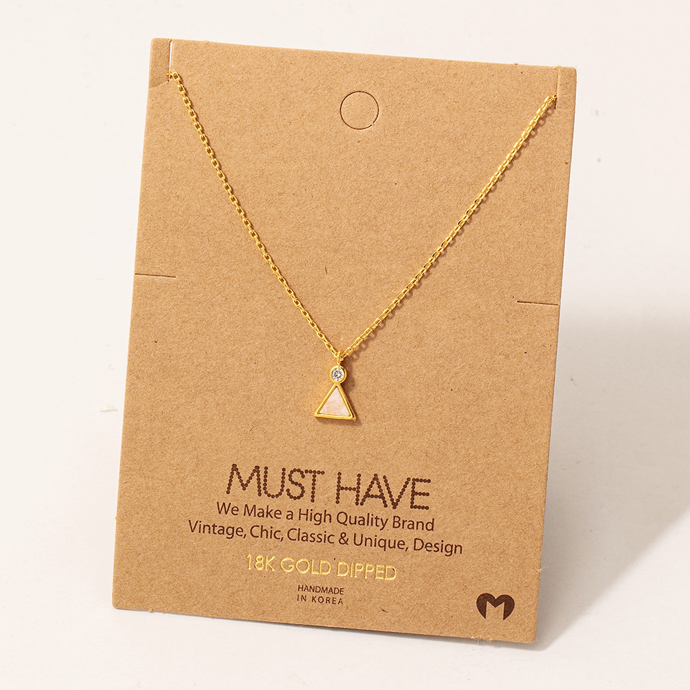 Gold Dipped Gemstone Triangle Pendant Necklace