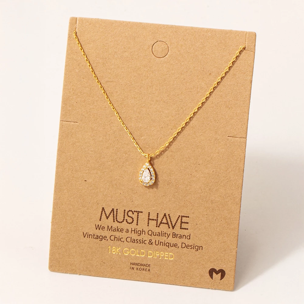 Pave Rhinestone Teardrop Pendant Necklace