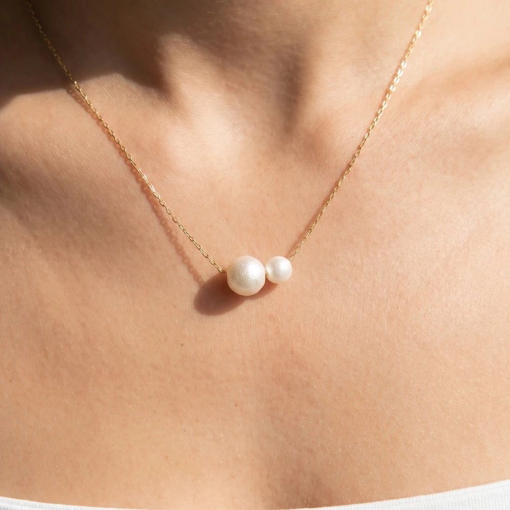 Floating Pearl Bead Dainty Chain Necklace