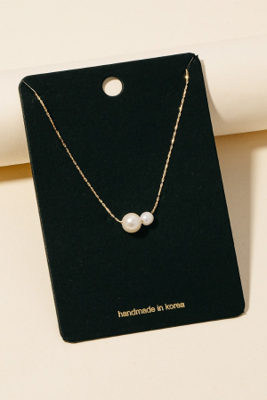 2 Pearl Bead Charm Chain Necklace