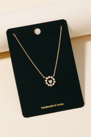 Pearl Studded Halo Iridescent Heart Pendant Necklace