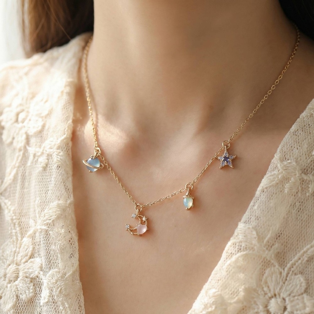 Mixed Space Themed Charms Necklace