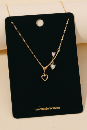 Cz Heart Arrow And Bar Pendant Chain Necklace