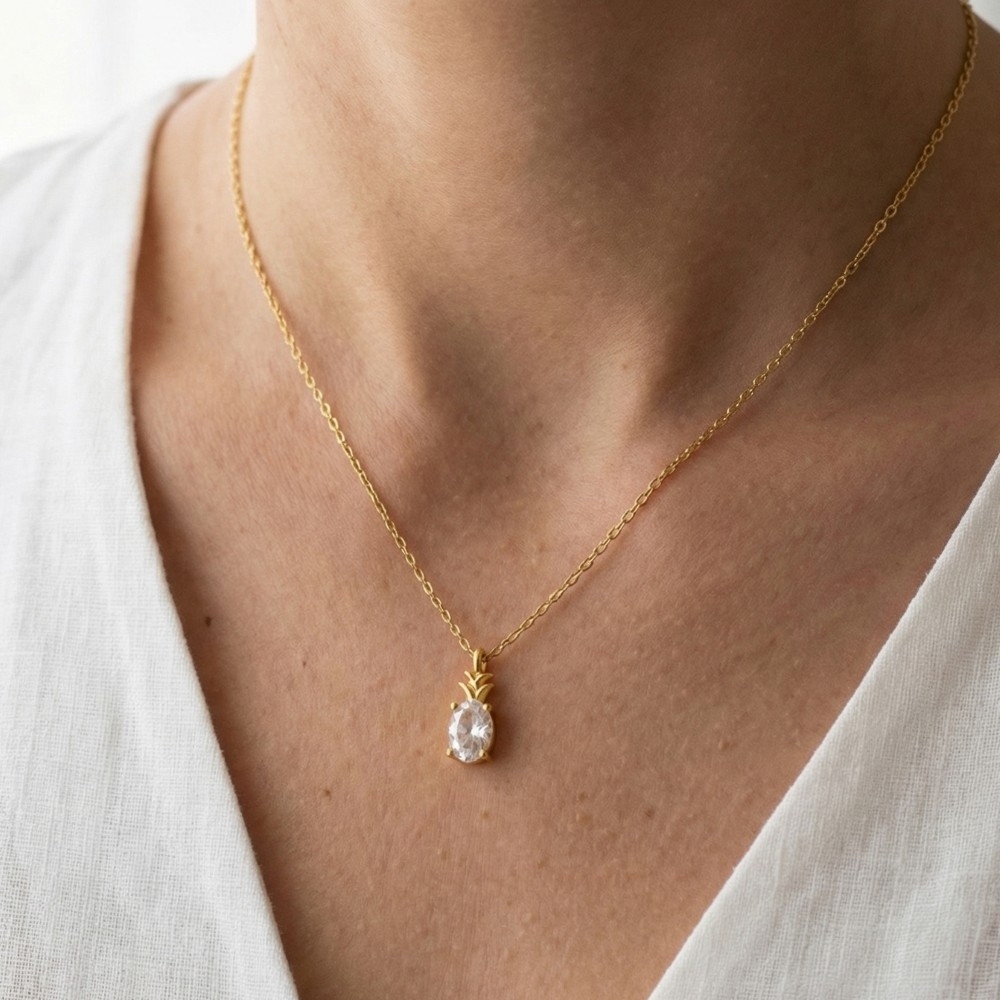 Gold Dipped Faceted Oval Cz Pendant Necklace