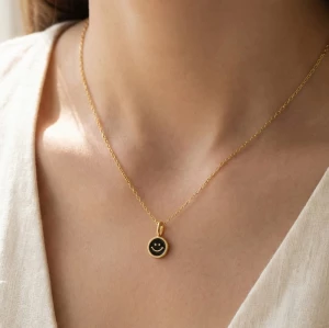 Gold Dipped Epoxy Smiley Face Pendant Necklace