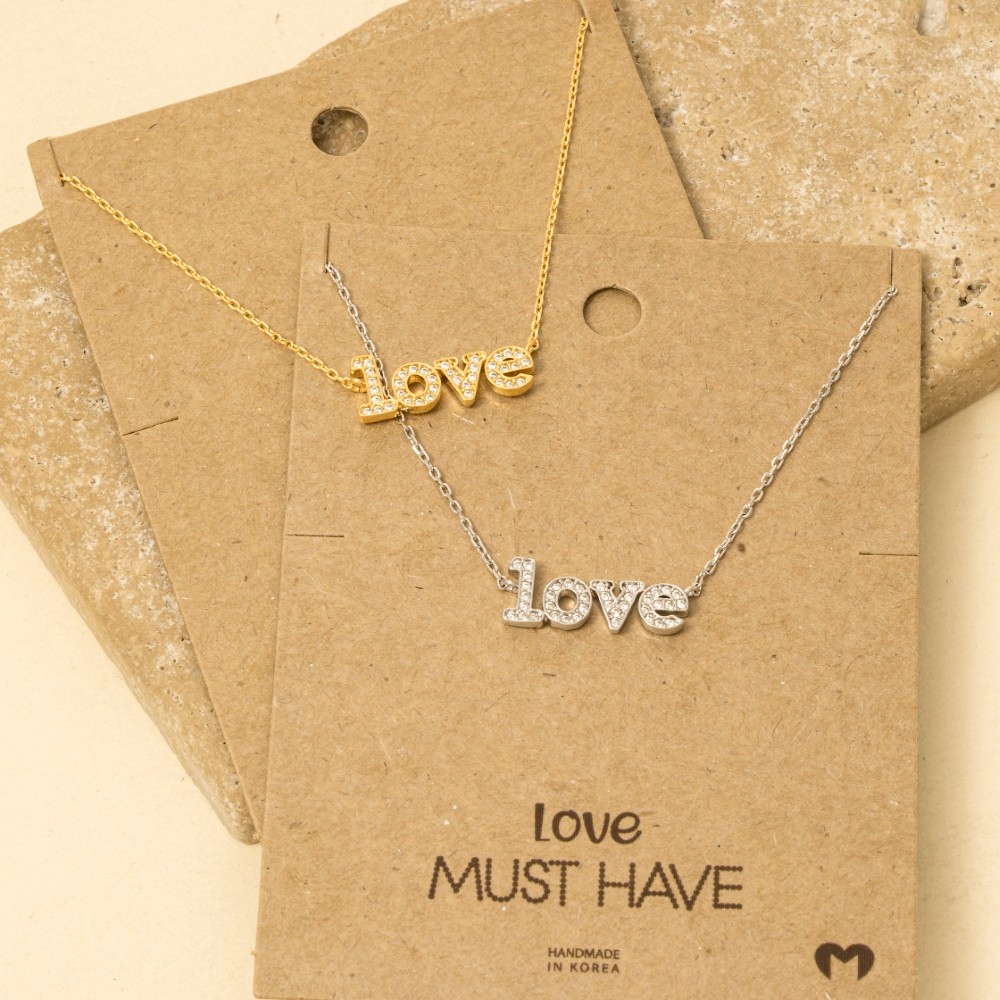 Gold Dipped Cz Pave Love Pendant Necklace