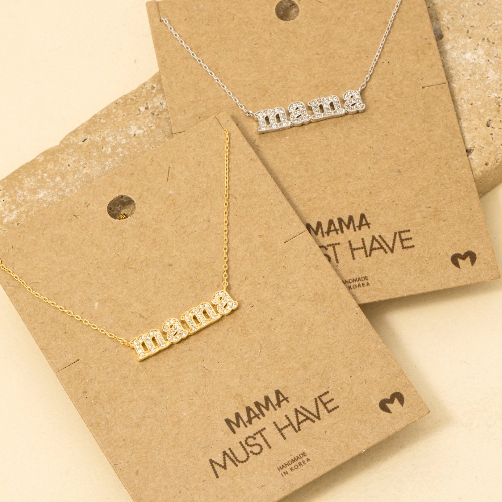 Gold Dipped Cz Pave Mama Pendant Necklace