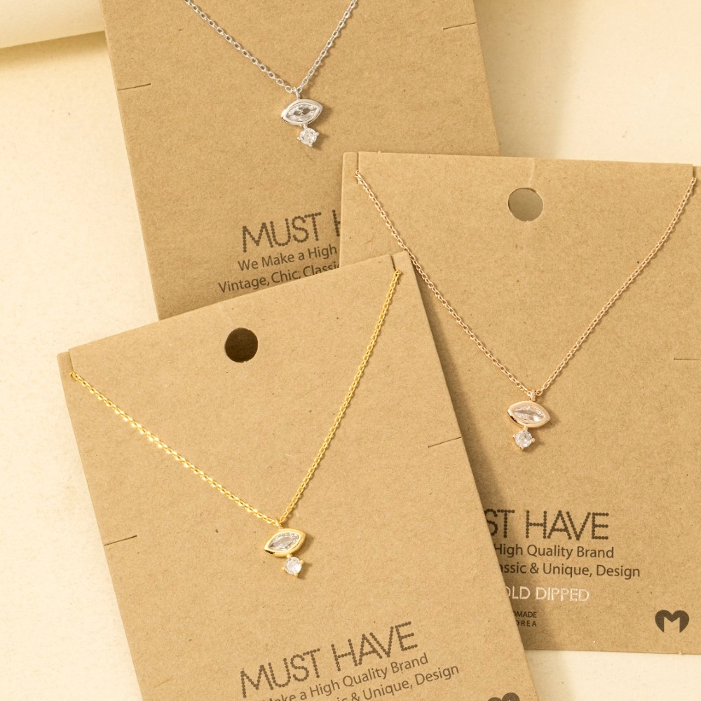 Gold Dipped Double Cz Charm Necklace