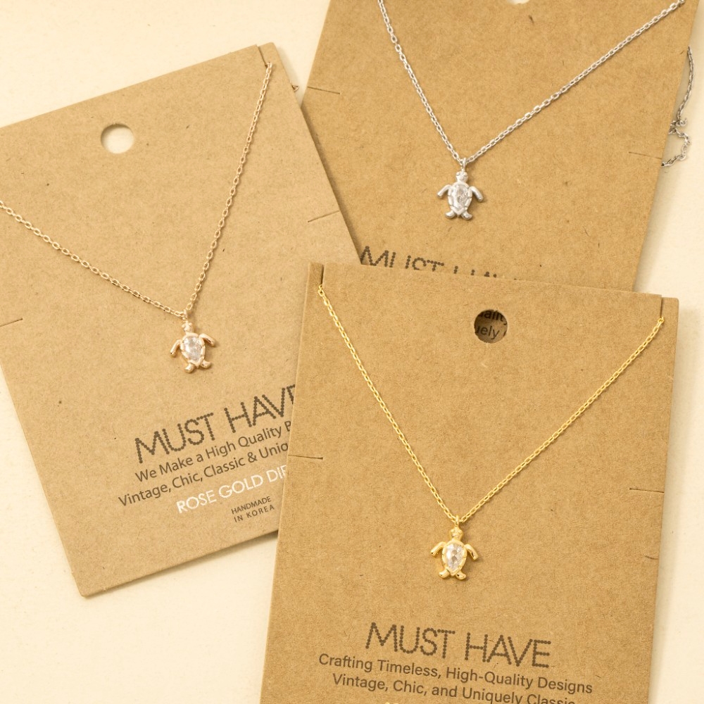 Gold Dipped Cz Turtle Pendant Necklace