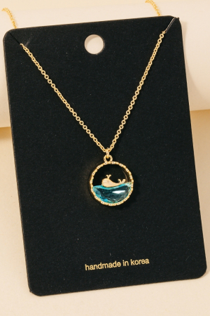 Circle Dolphin Coin Pendant Necklace