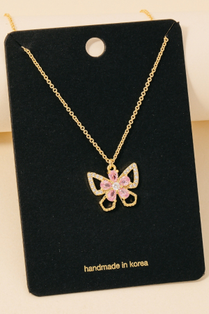 Floral Butterfly Pendant Necklace