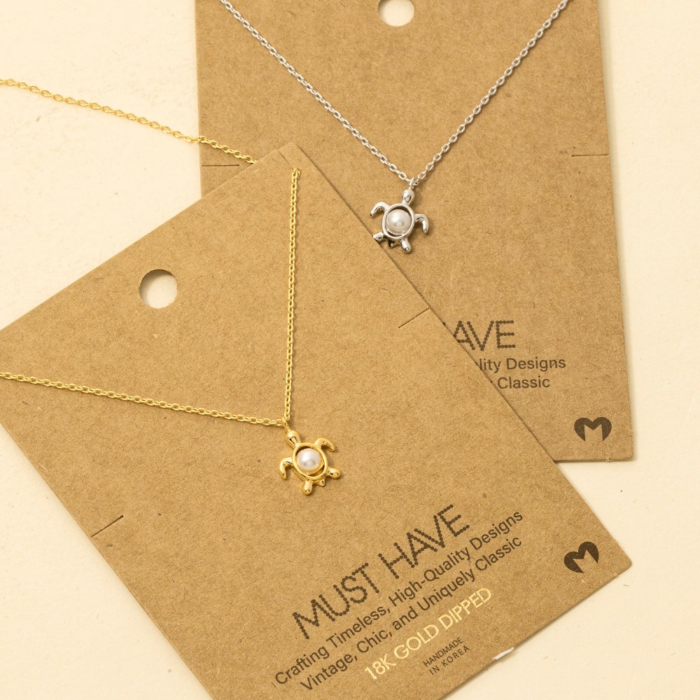 Gold Dipped Pearl Turtle Pendant Necklace