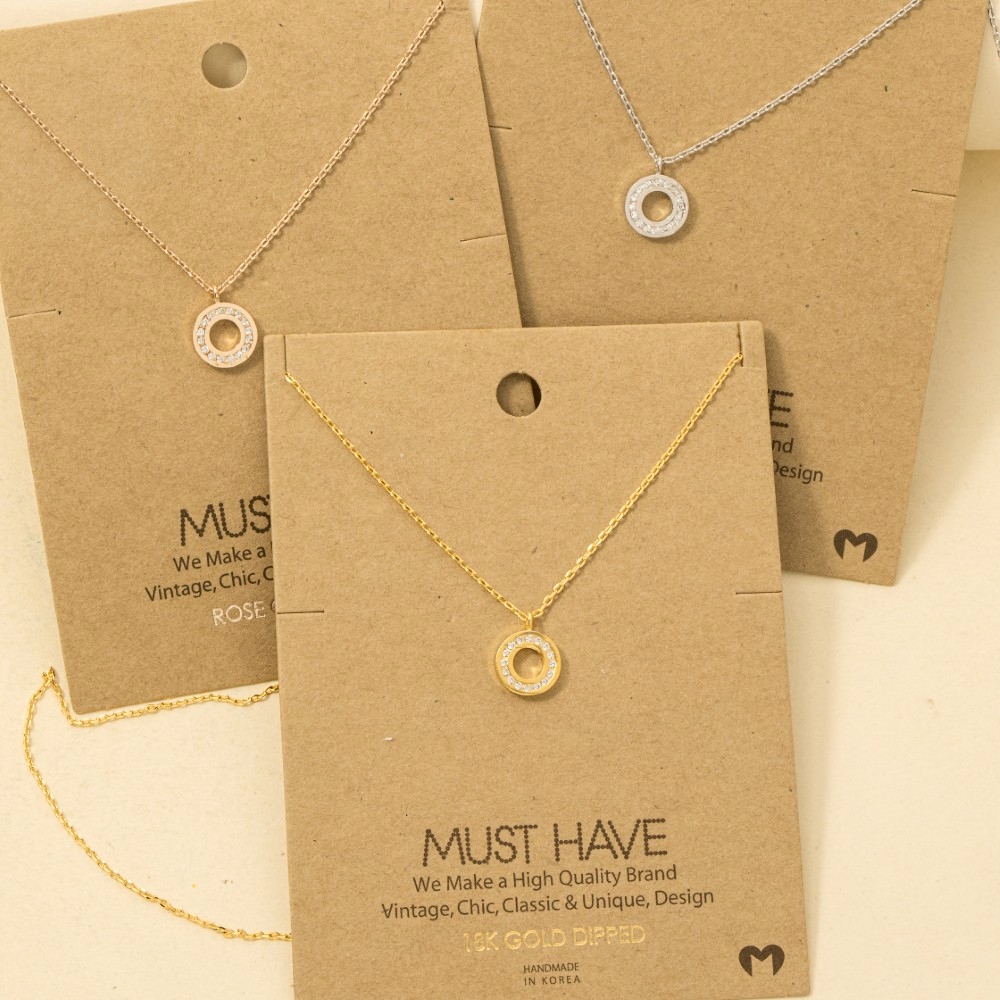 Gold Dipped Pave Circle Pendant Necklace