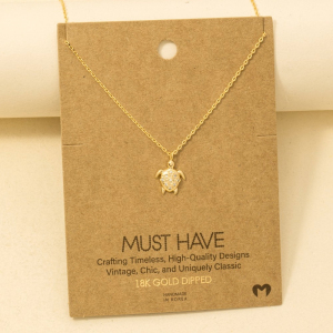 Gold Dipped Cz Studded Turtle Pendant Necklace