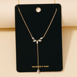 Cz Leaf Gems Lariat Y Chain Necklace
