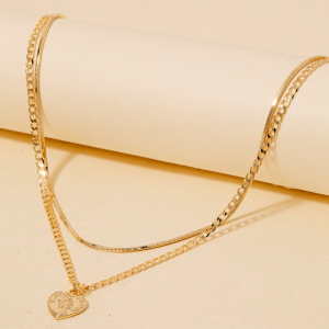 Intricate Heart Pendant Layered Chains Necklace