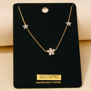 Gold Dipped Mixed Cz Flowers Chain Necklace