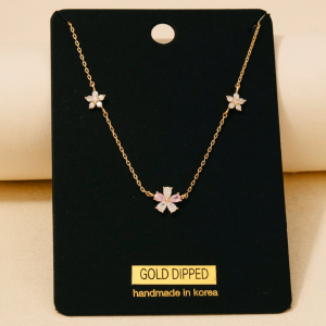 Gold Dipped Assorted Cz Flowers Chain Necklace