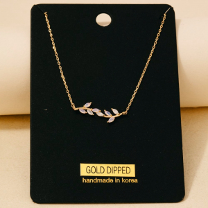 Gold Dipped Cz Leaf Branch Chain Necklace