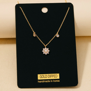 Gold Dipped Mixed Cz Flower And Charms Chain Necklace
