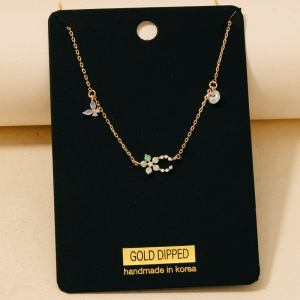 Gold Dipped Cz And Butterfly Charms Chain Necklace