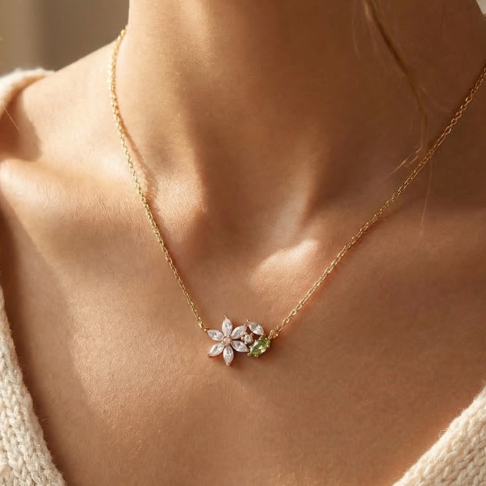 Gold Dipped Dainty Cz Flower Pendant Necklace