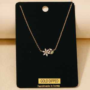 Gold Dipped Dainty Cz Flower Pendant Necklace