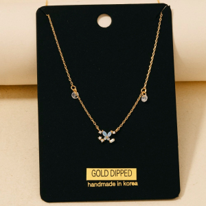 Gold Dipped Cz Butterfly And Gems Chain Necklace