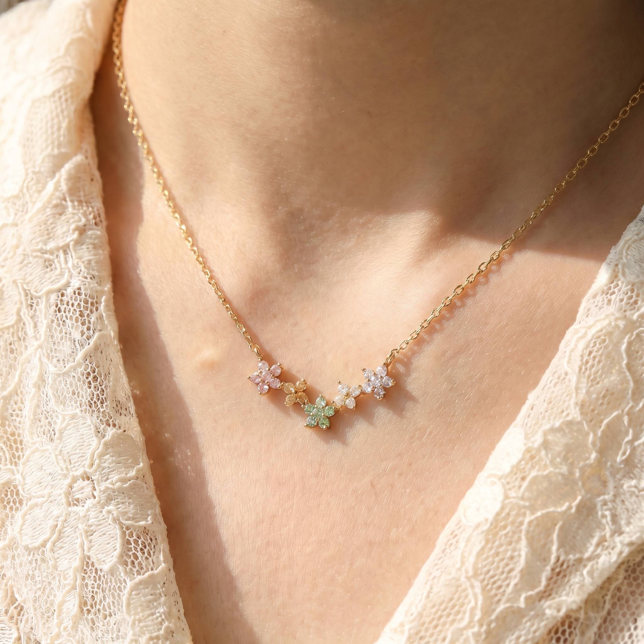 Gold Dipped Cz Floral Pendant Necklace