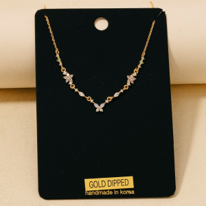 Gold Dipped Cz Butterfly Floral Chain Necklace