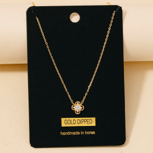 Gold Dipped Cz Cluster Clover Pendant Necklace