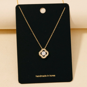 Gold Dipped Halo Set Cz Clover Pendant Necklace