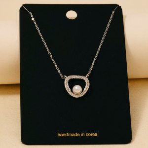 Gold Dipped Cz Pave Hoop And Pearl Pendant Necklace